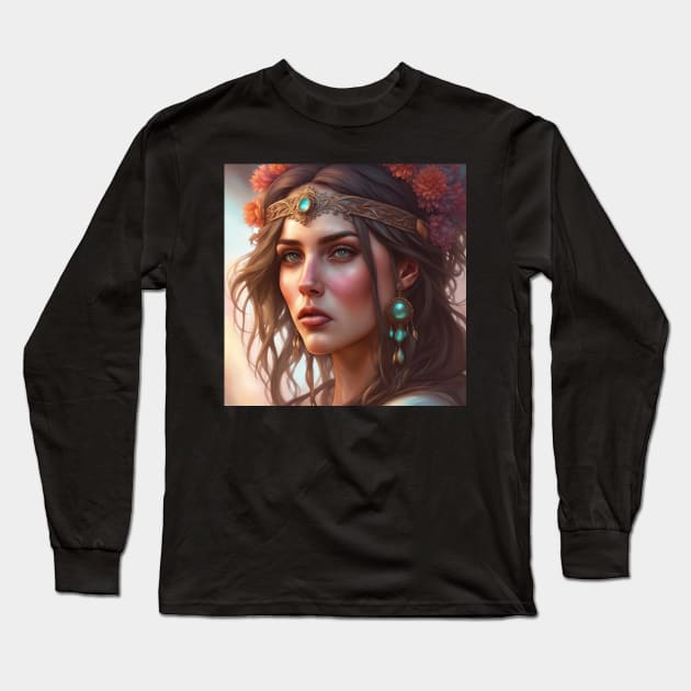 Elegant Female Portrait with Glamorous Fashion Long Sleeve T-Shirt by tearbytea